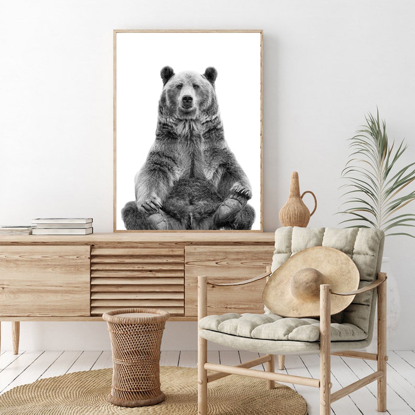 Bear print in neutral color room.