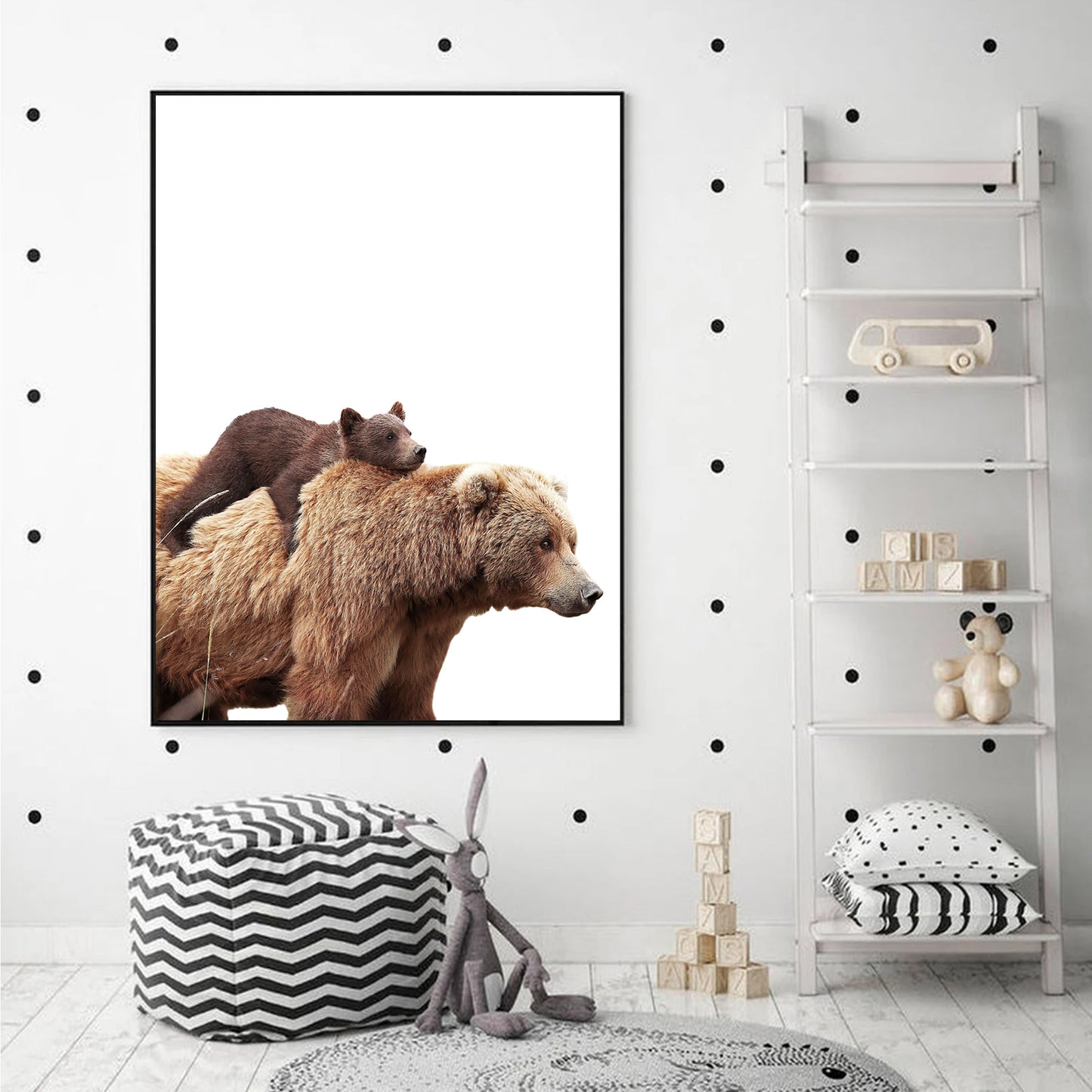 Two bears print in kids room.