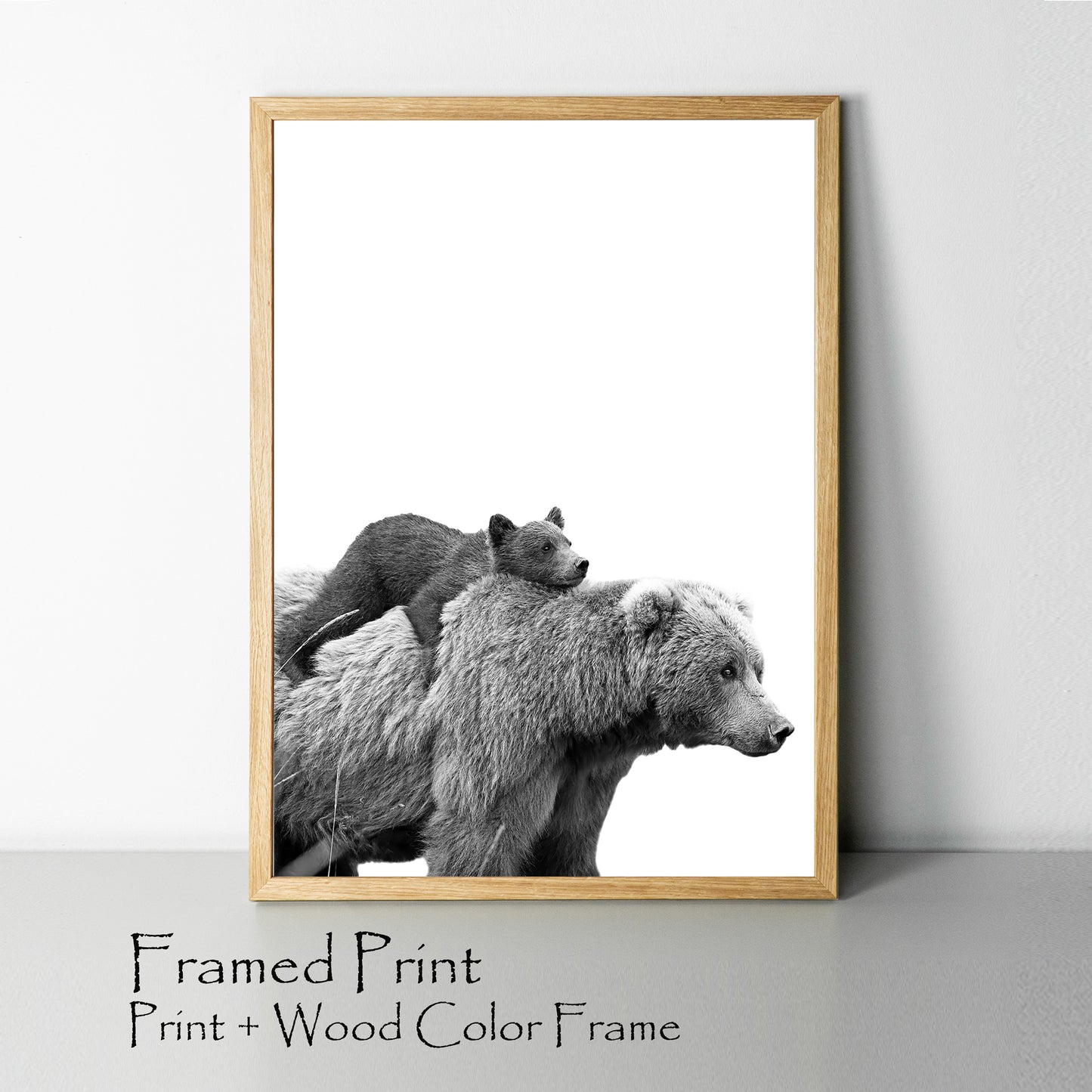 Two bears print in wood color frame.