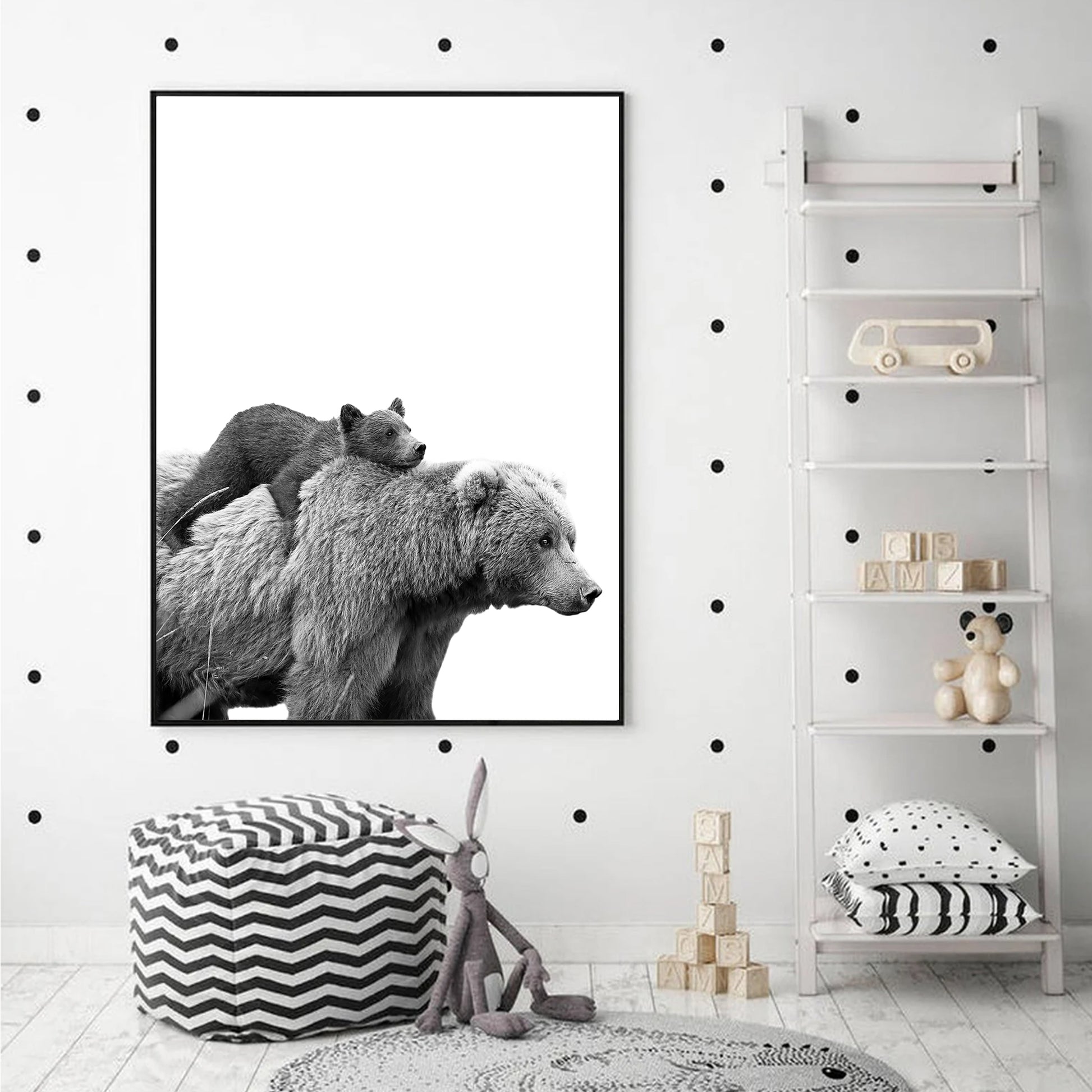 Two bears wall art in kids room.