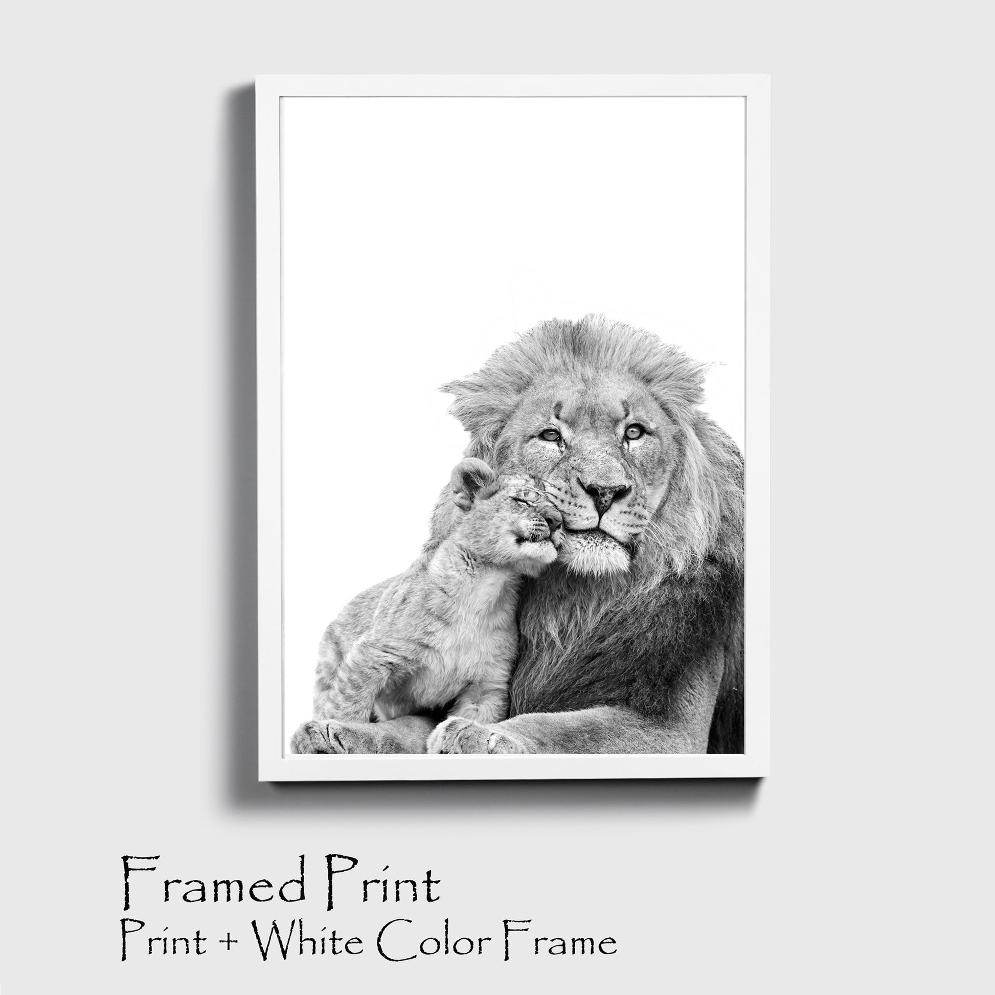 Two lions print in white color frame.