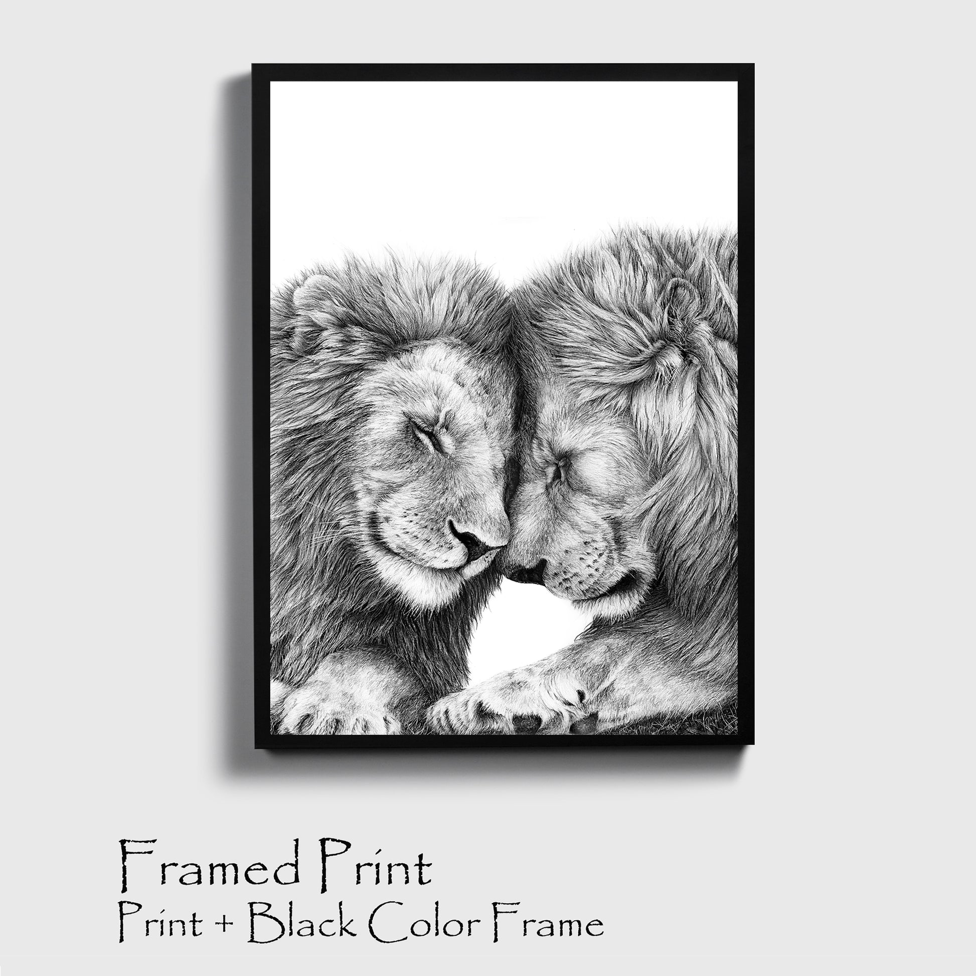 Two lions poster in black color frame.