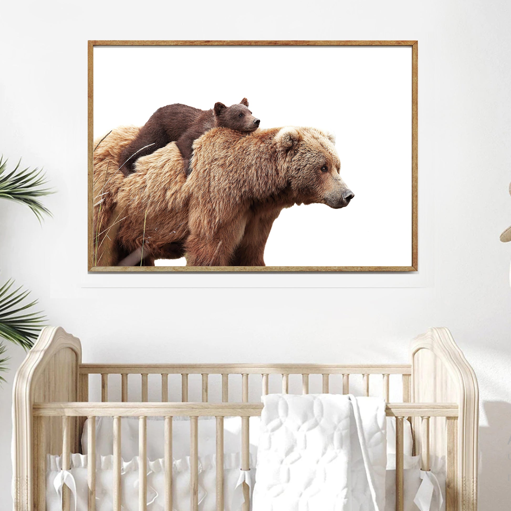 Bear with cub colorful photo hanging on the wall above the crib. Size 24x36 inches.