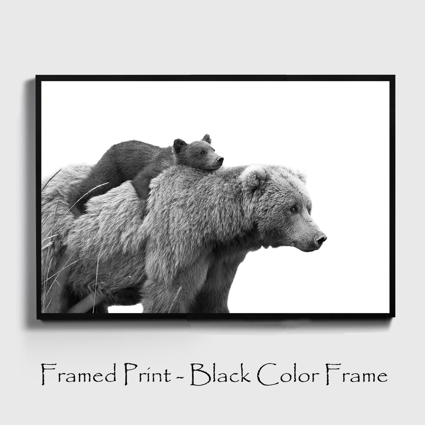 Bear with cub print in black color frame, sample.