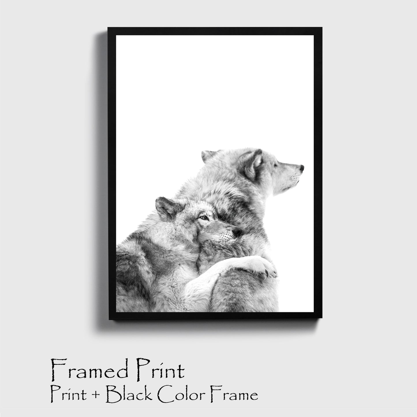 Two wolves print in black color frame.