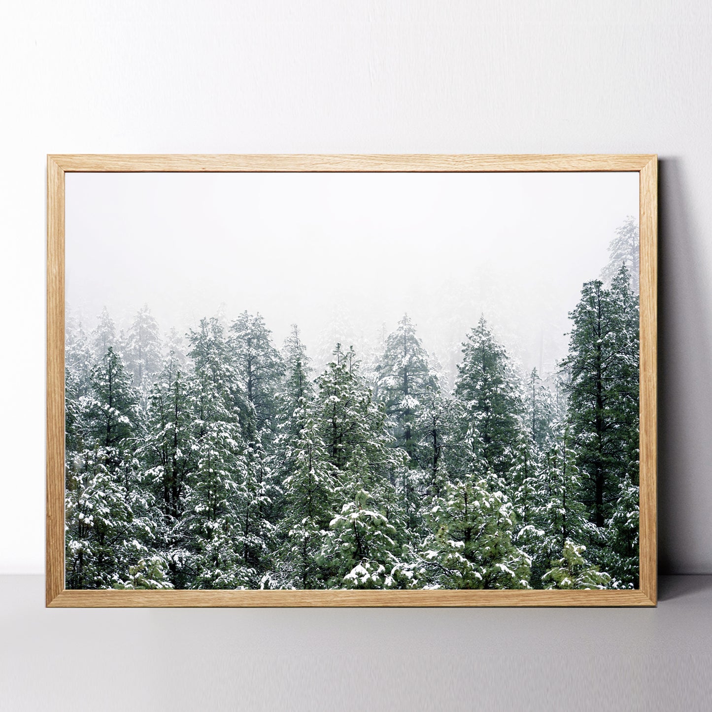 Winter Forest Wall Art | Green Pine Tree Forest with Snow Large Poster