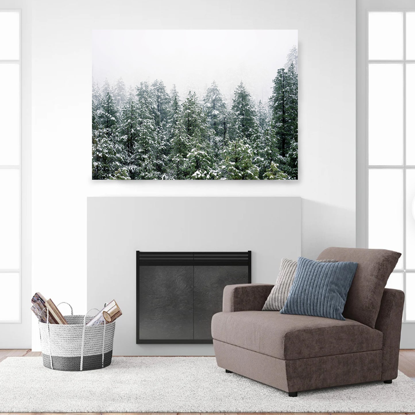 Winter Forest Wall Art | Green Pine Tree Forest with Snow Large Poster
