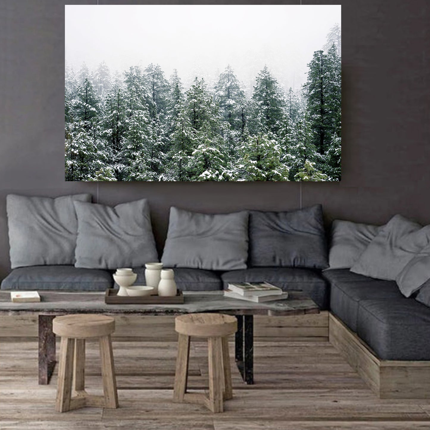 Winter Forest Wall Art | Green Pine Tree Forest with Snow Large Poster