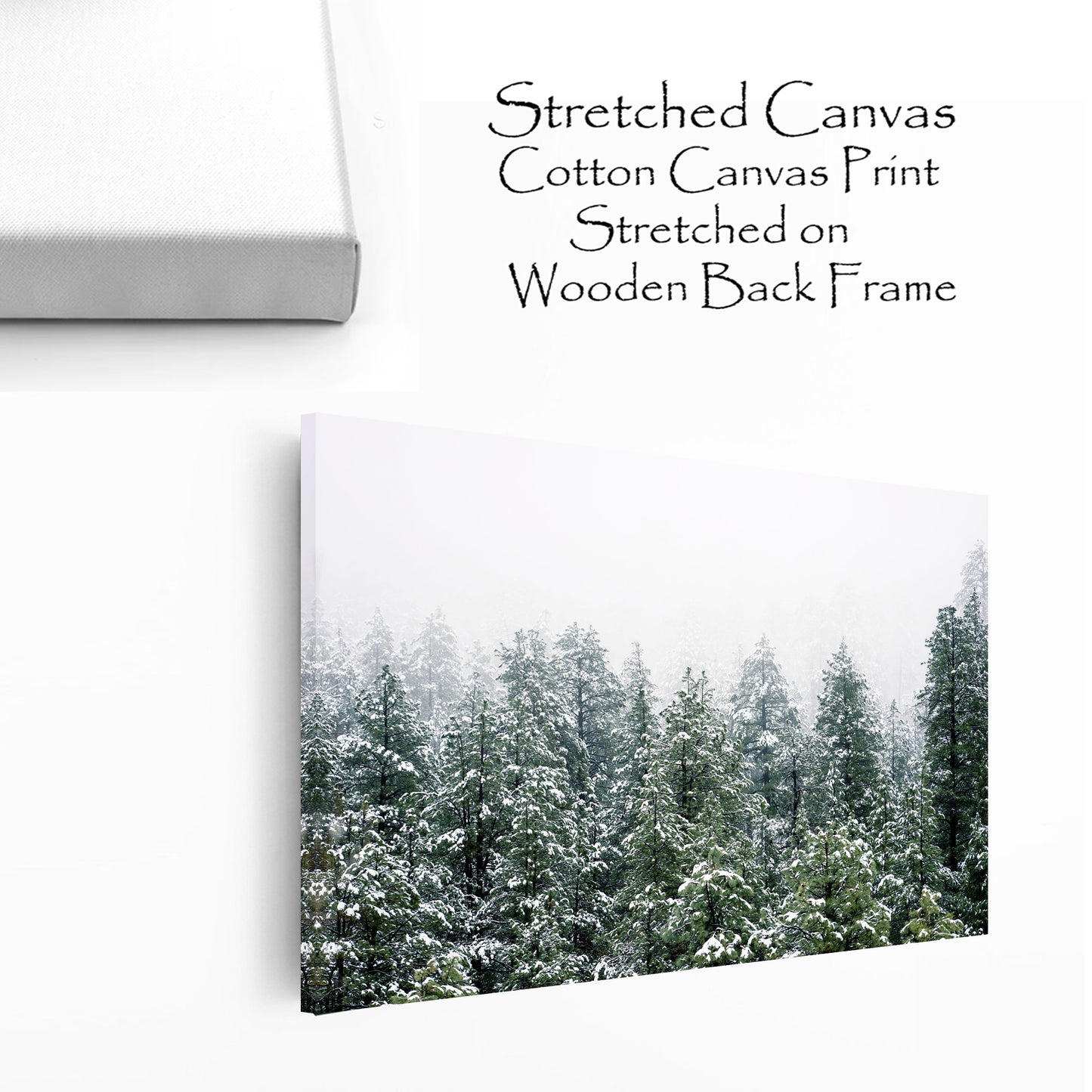 Winter Forest Wall Art | Green Pine Tree Forest with Snow Large Poster