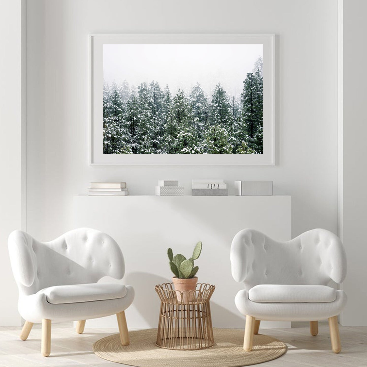 Winter Forest Wall Art | Green Pine Tree Forest with Snow Large Poster