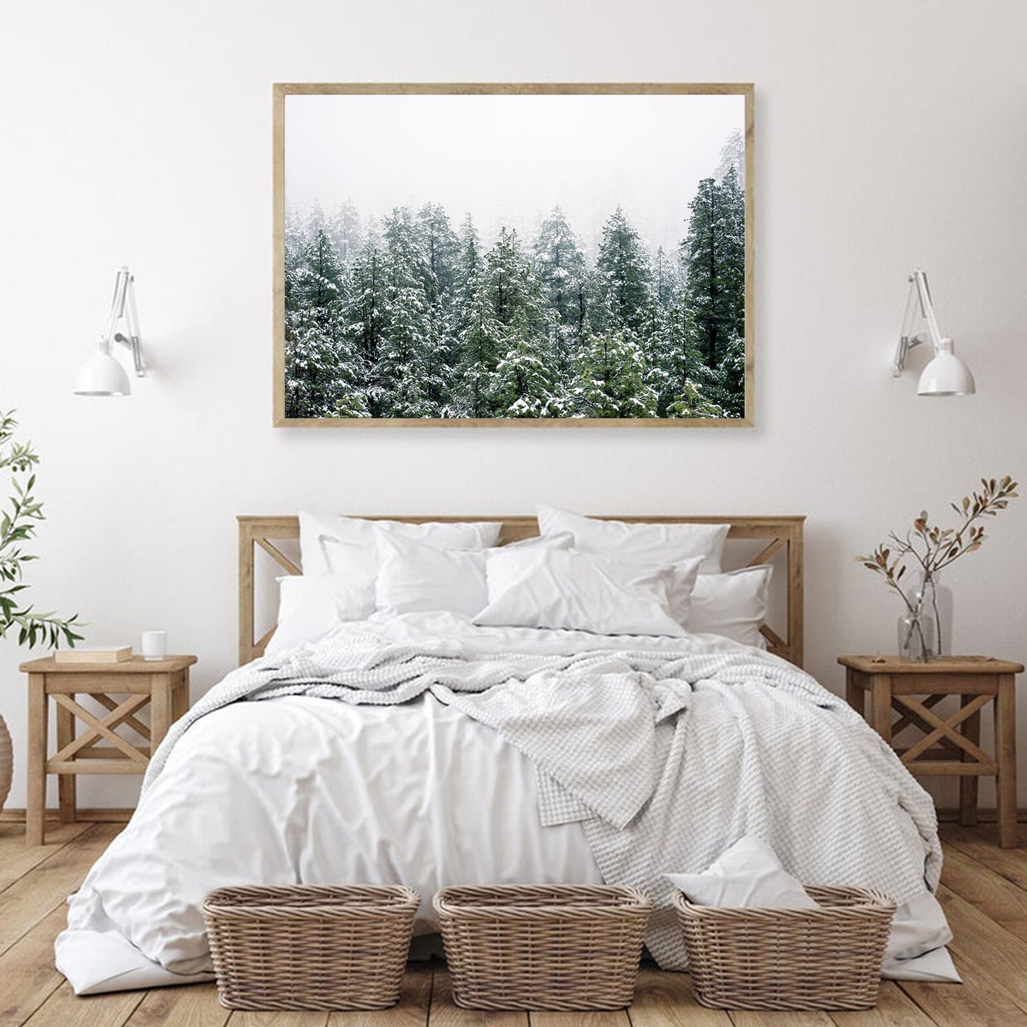 Winter Forest Wall Art | Green Pine Tree Forest with Snow Large Poster