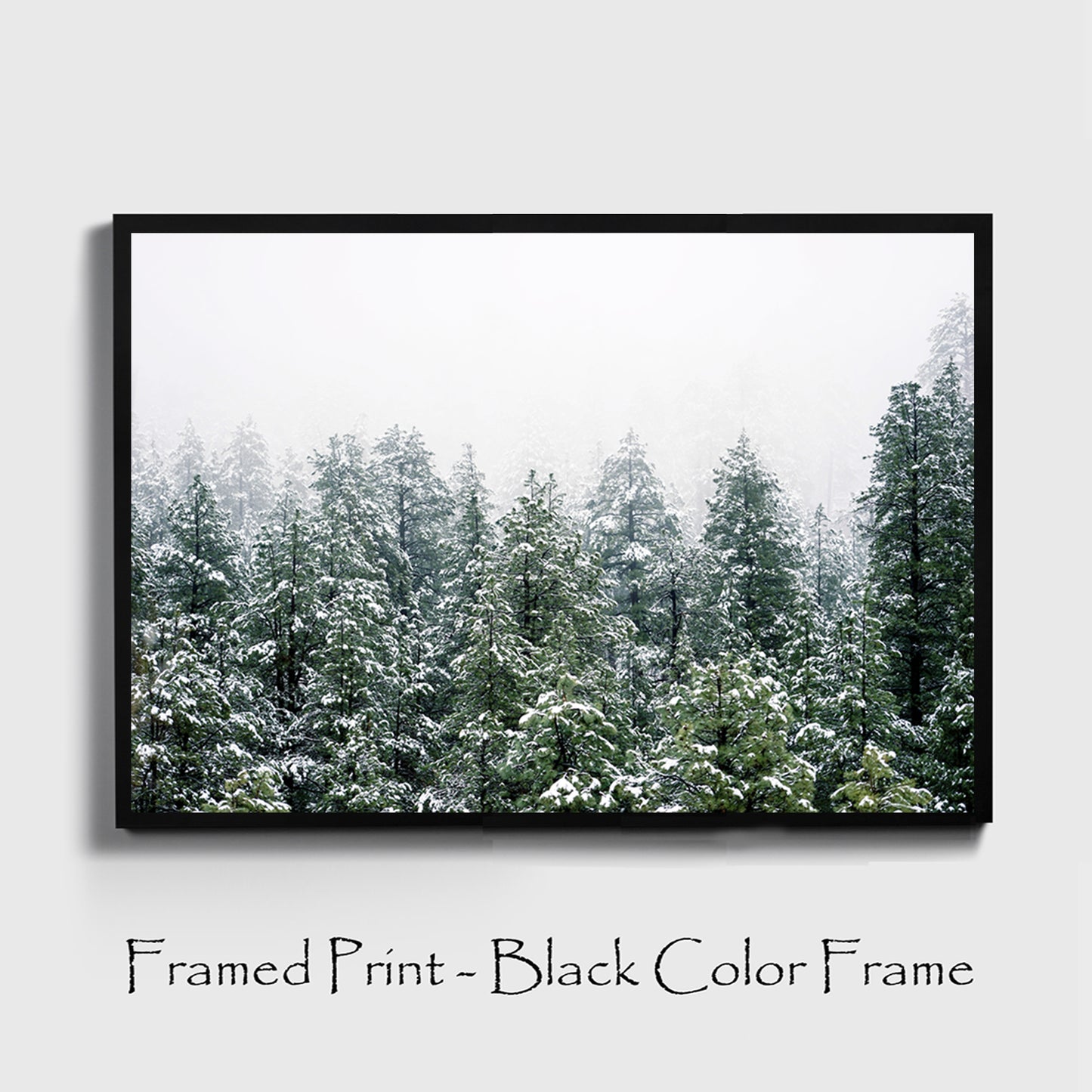 Winter Forest Wall Art | Green Pine Tree Forest with Snow Large Poster