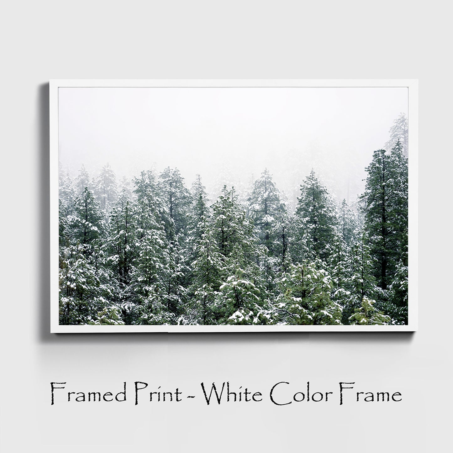 Winter Forest Wall Art | Green Pine Tree Forest with Snow Large Poster