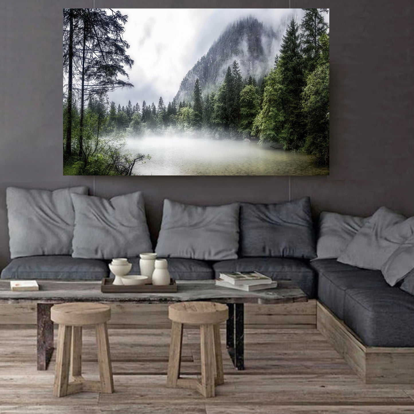 Austria Mountain Lake Wall Art | Pine Tree Forest in the Morning Fog