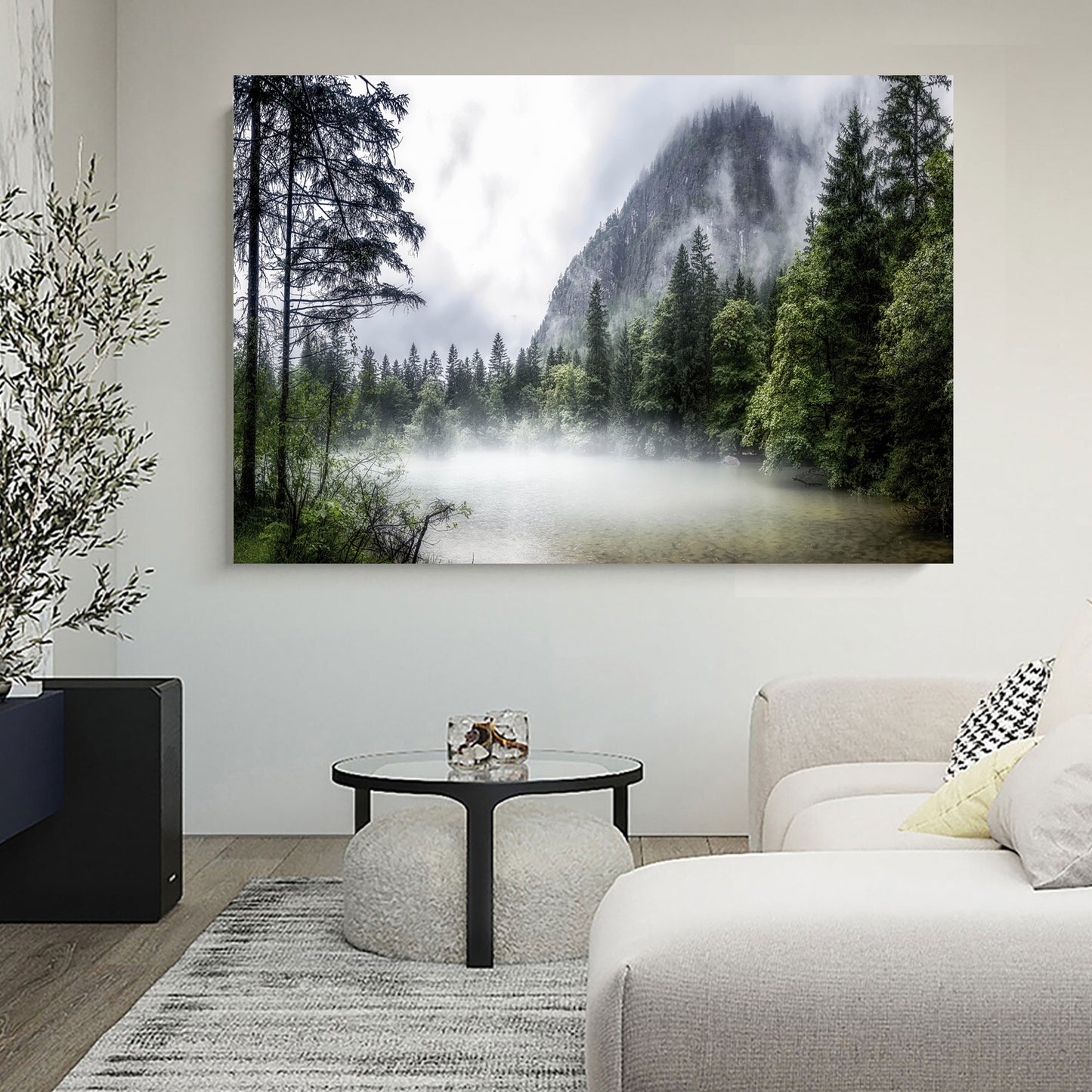 Austria Mountain Lake Wall Art | Pine Tree Forest in the Morning Fog