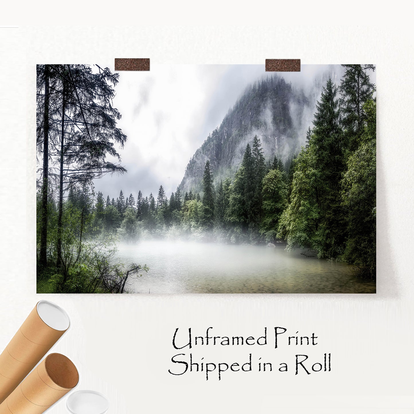 Austria Mountain Lake Wall Art | Pine Tree Forest in the Morning Fog