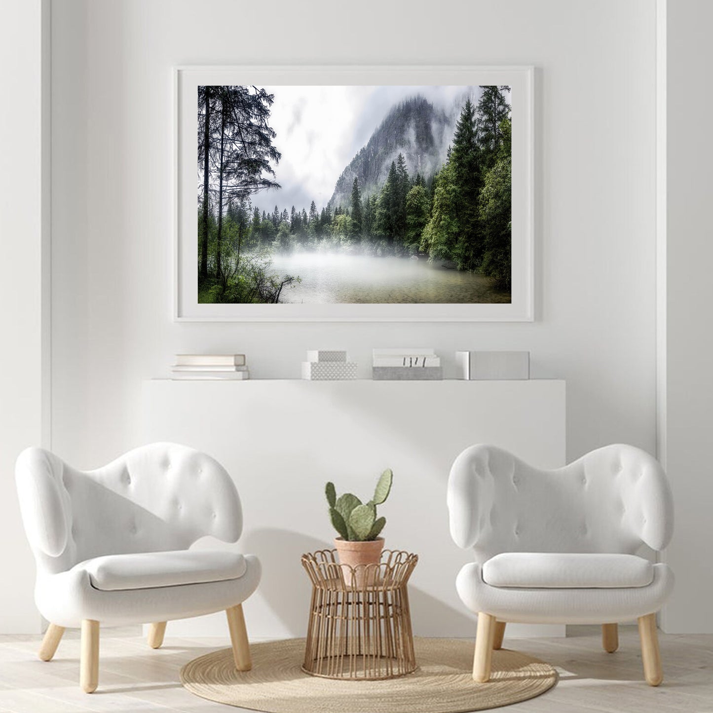 Austria Mountain Lake Wall Art | Pine Tree Forest in the Morning Fog