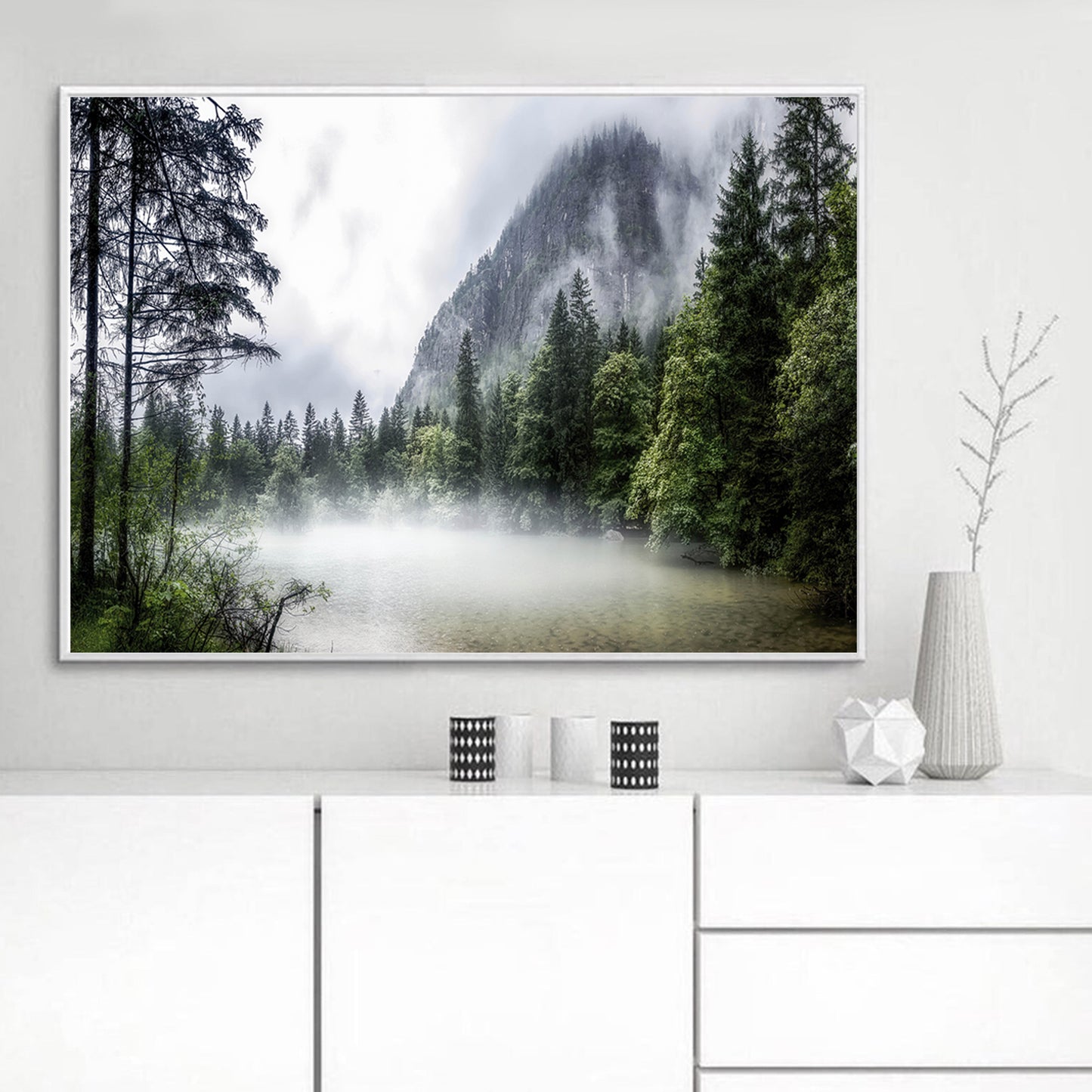 Austria Mountain Lake Wall Art | Pine Tree Forest in the Morning Fog