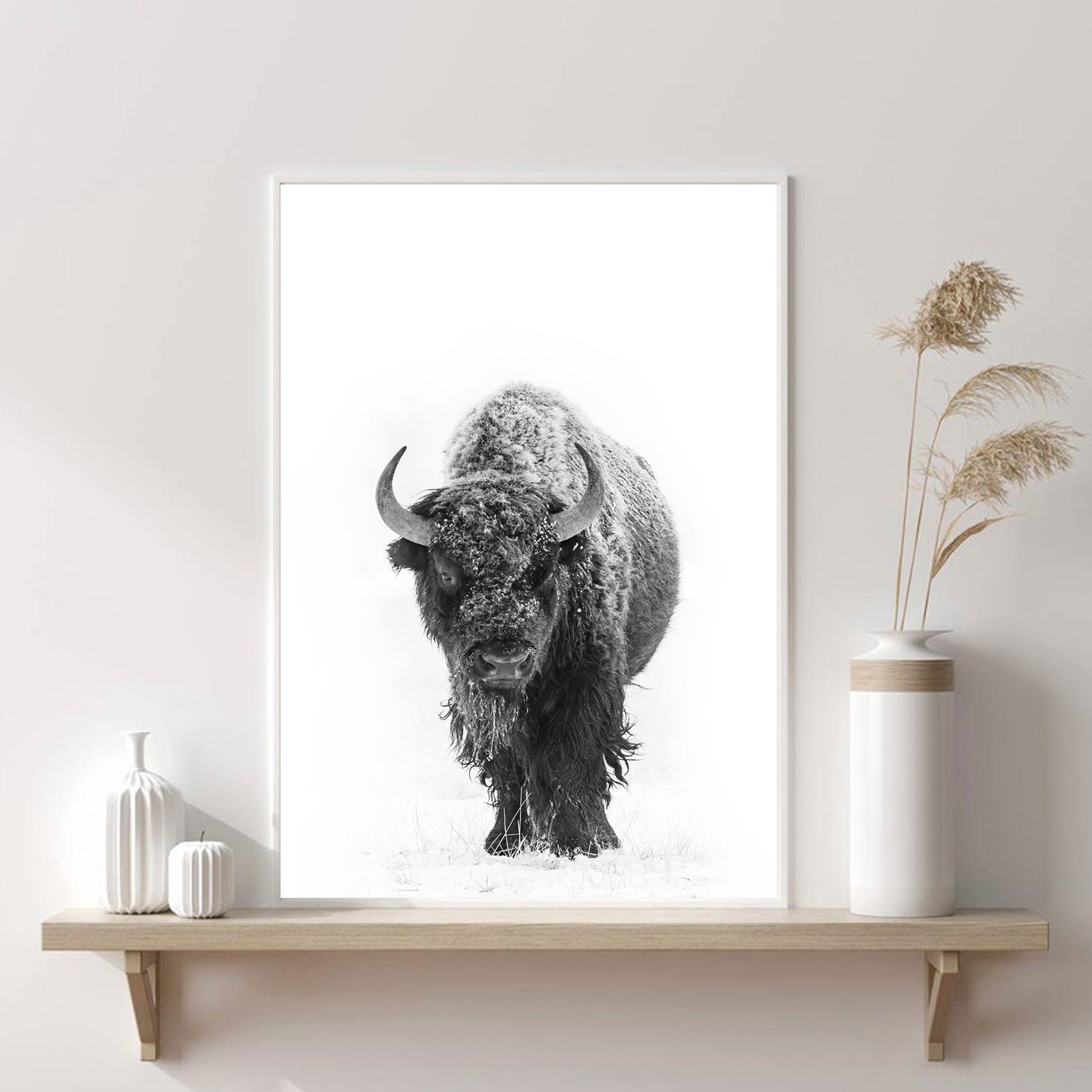 Bison in winter print in the interior of light colors.