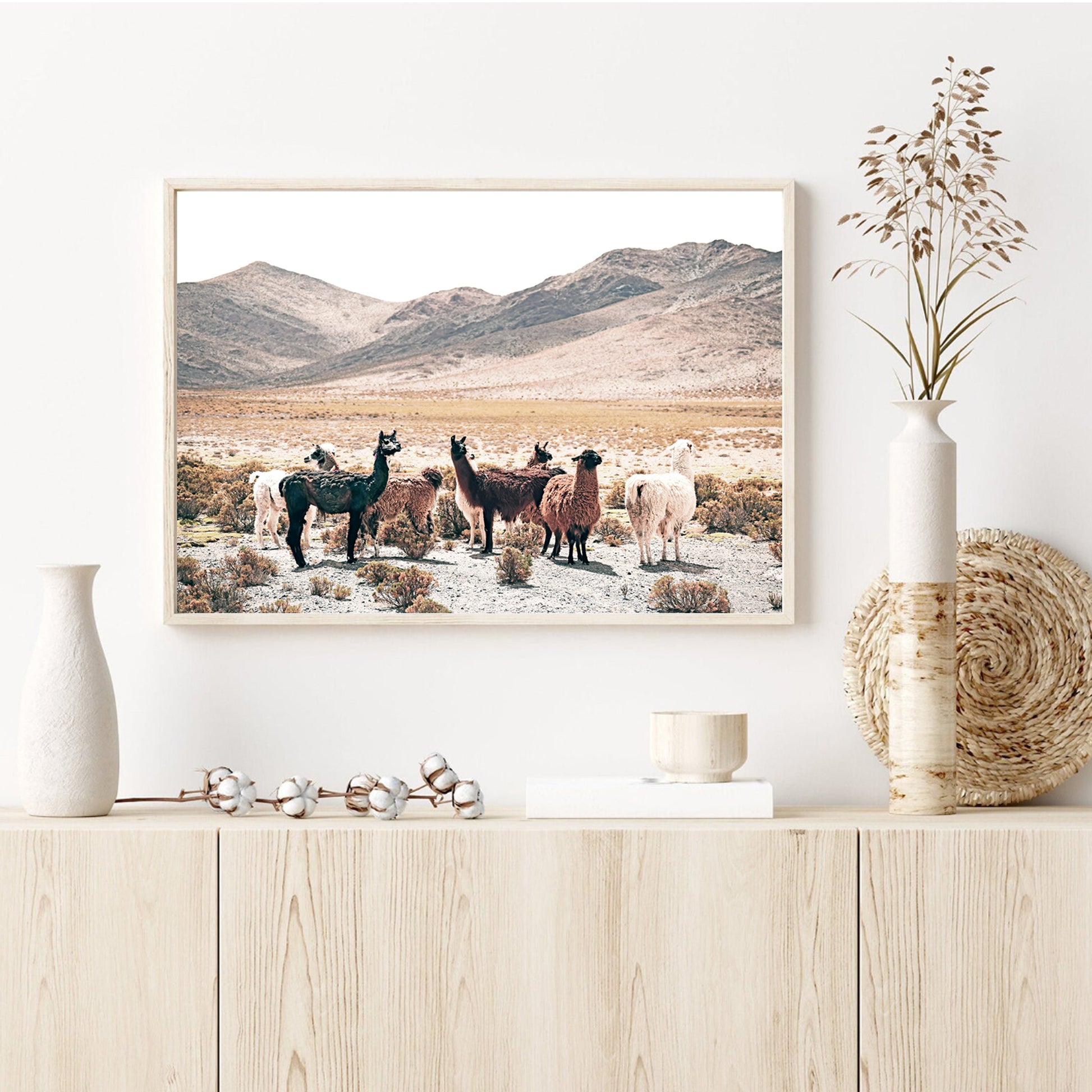 Llamas print in neutral colors interior.