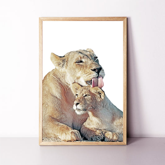 Lioness and lion cub wall art.