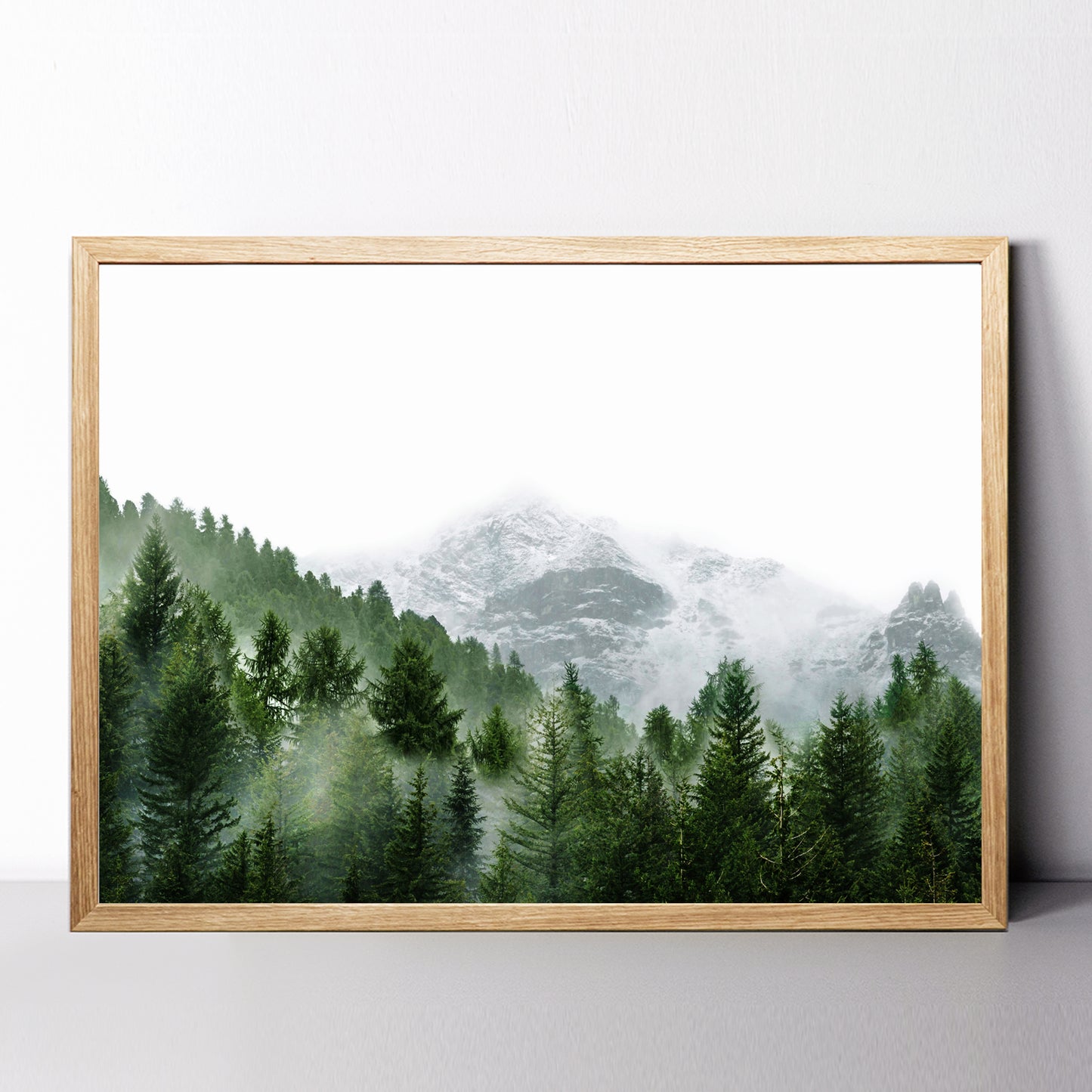 Misty Mountain Landscape Framed Print | Foggy Pine Forest Large Wall Art