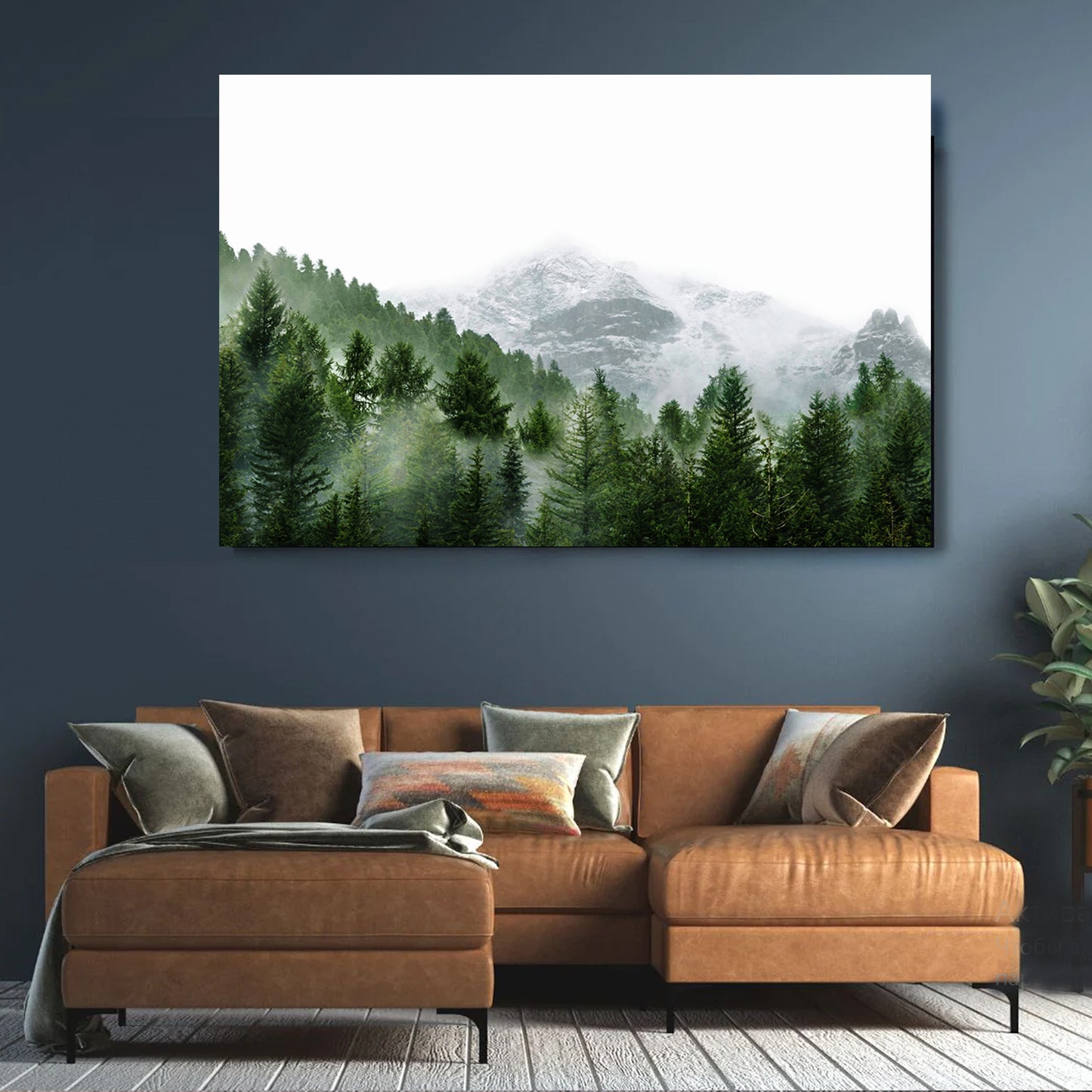 Misty Mountain Landscape Framed Print | Foggy Pine Forest Large Wall Art
