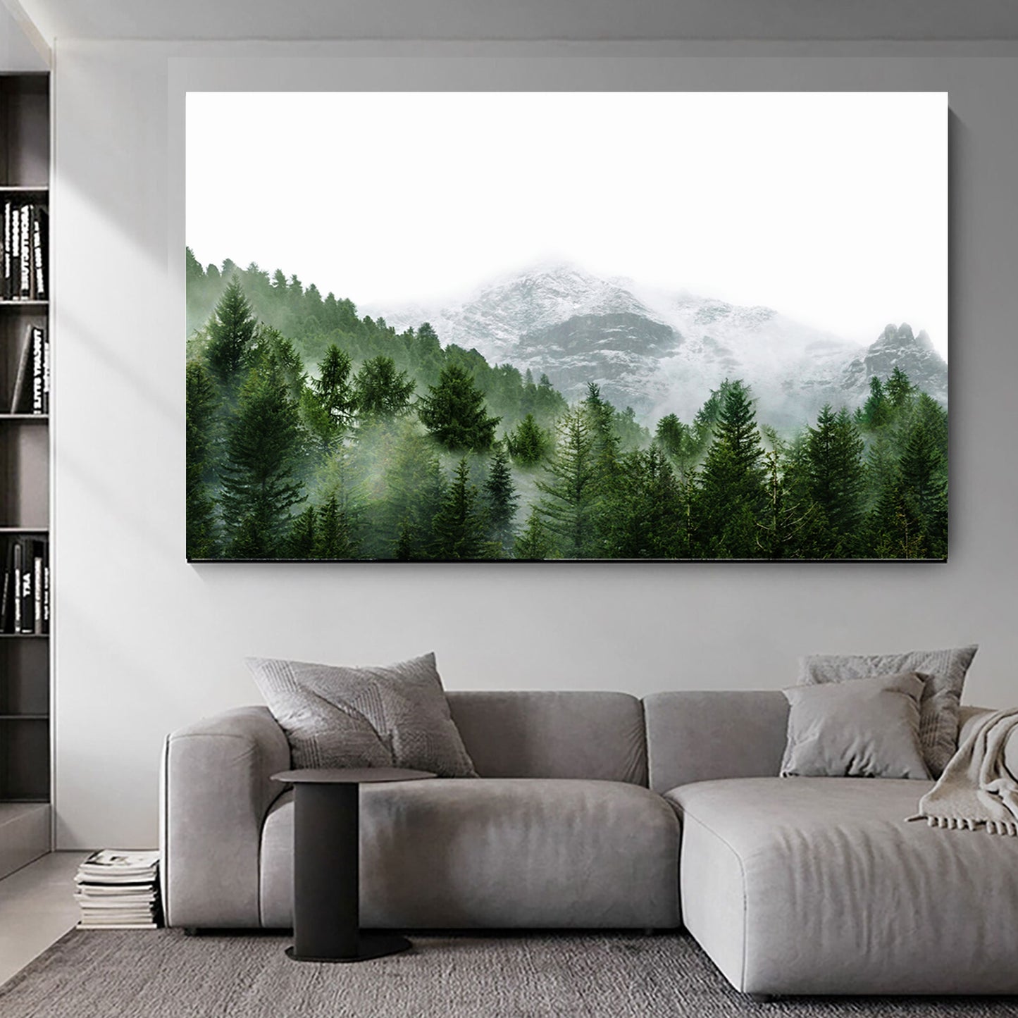 Misty Mountain Landscape Framed Print | Foggy Pine Forest Large Wall Art