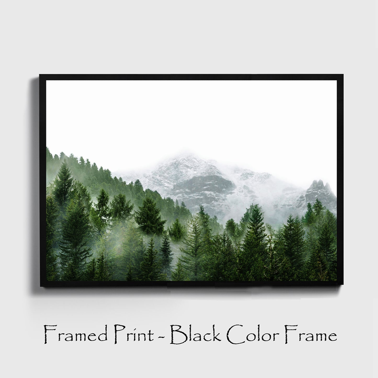 Misty Mountain Landscape Framed Print | Foggy Pine Forest Large Wall Art