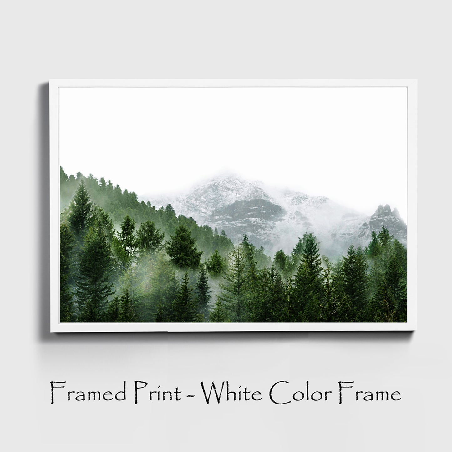 Misty Mountain Landscape Framed Print | Foggy Pine Forest Large Wall Art