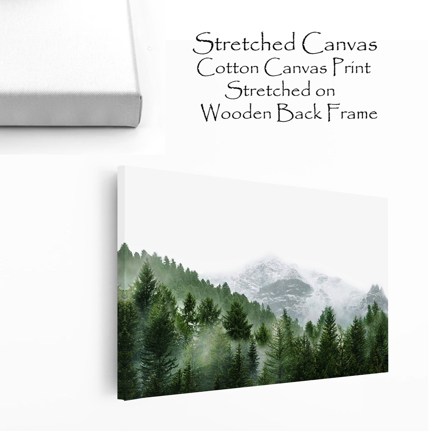 Misty Mountain Landscape Framed Print | Foggy Pine Forest Large Wall Art