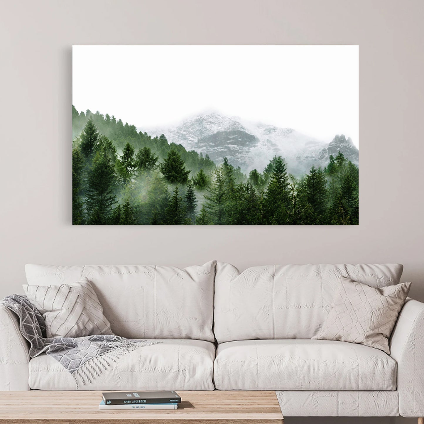 Misty Mountain Landscape Framed Print | Foggy Pine Forest Large Wall Art