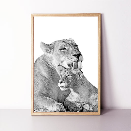 Lioness and lion cub wall art.