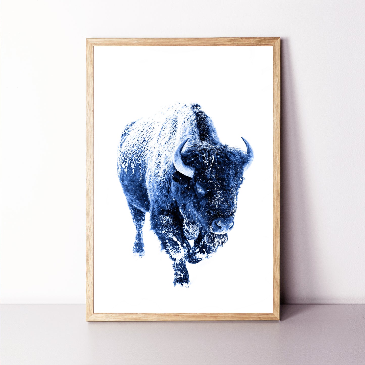 Navy blue bison wall art.