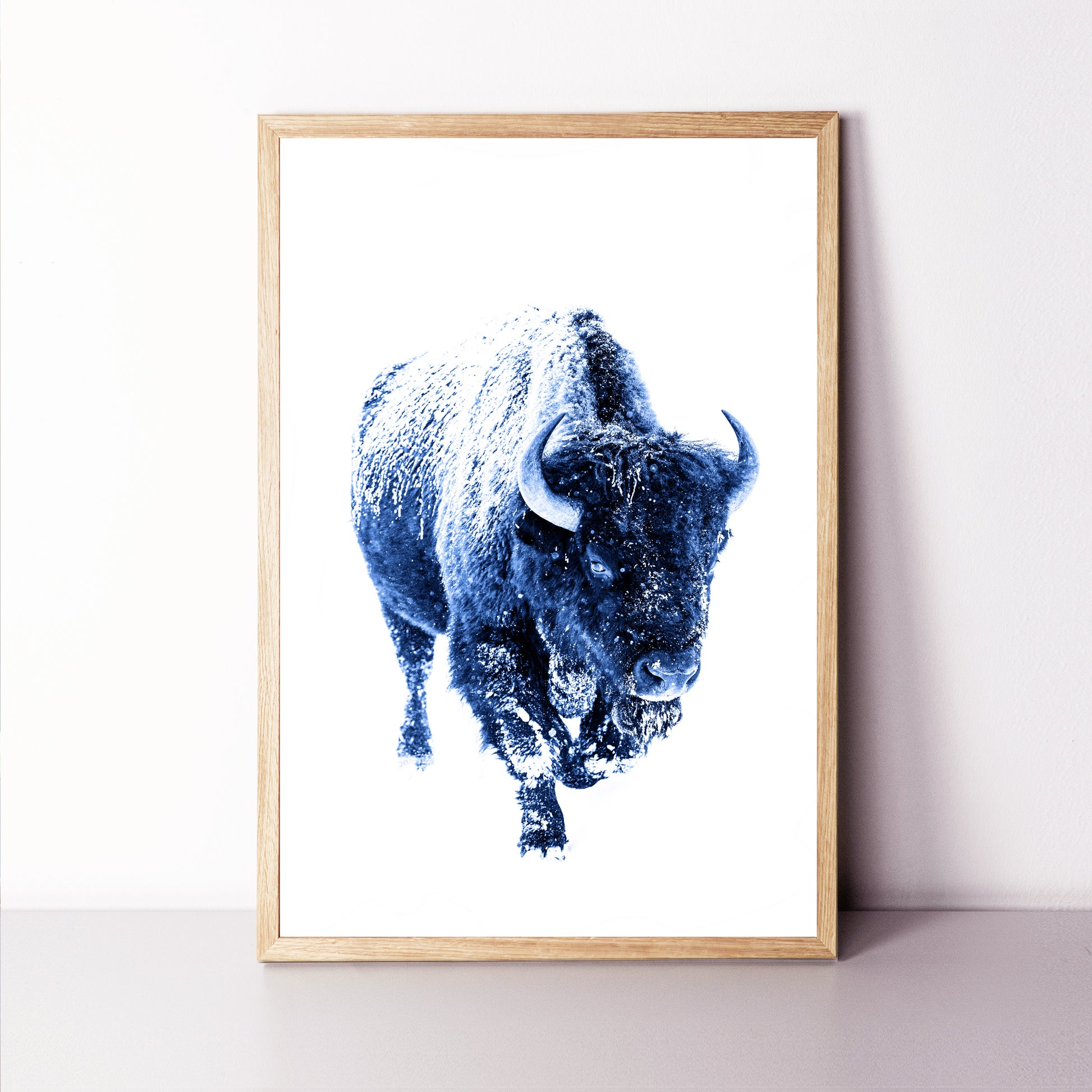 Navy blue bison wall art.