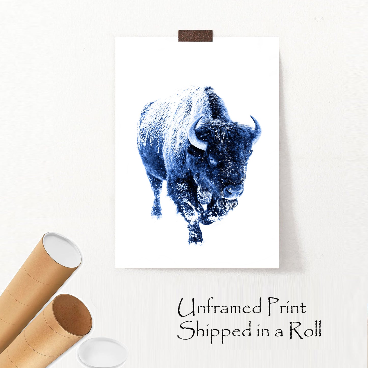 Navy blue bison unframed print.