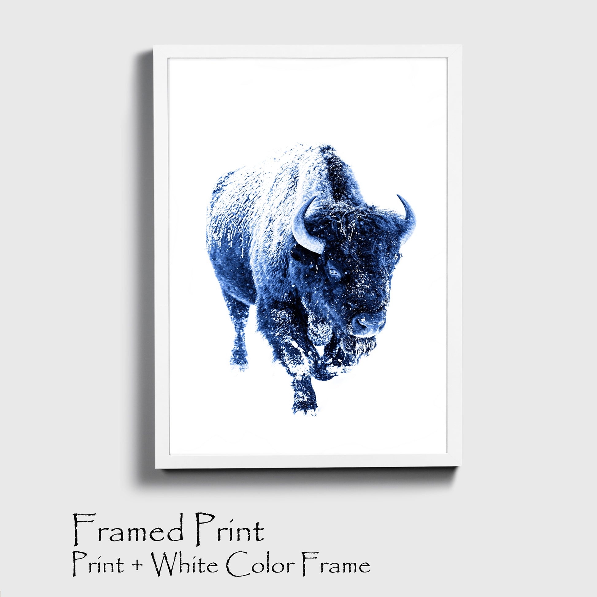 Blue bison print in white color frame.