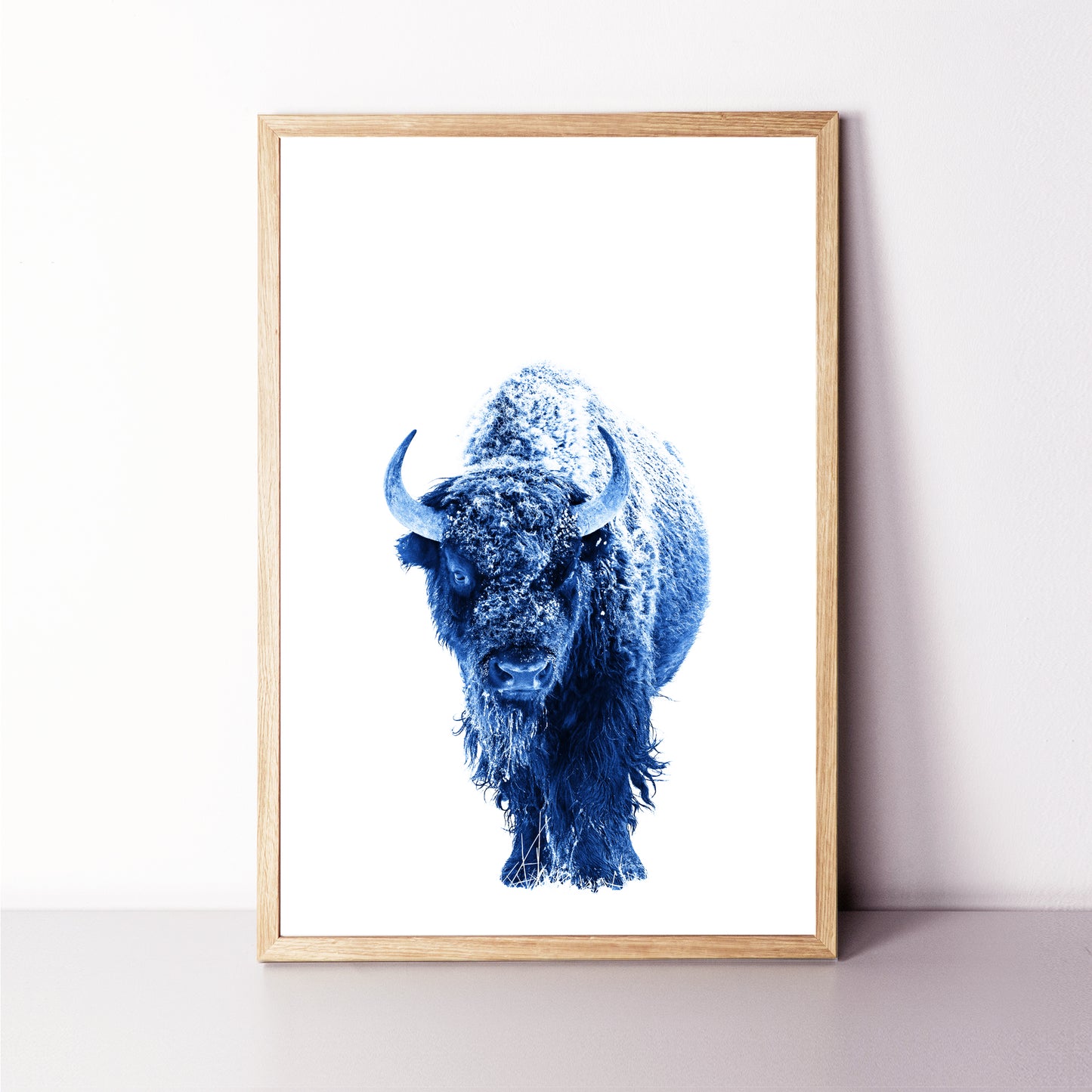 Blue bison in winter wall art.