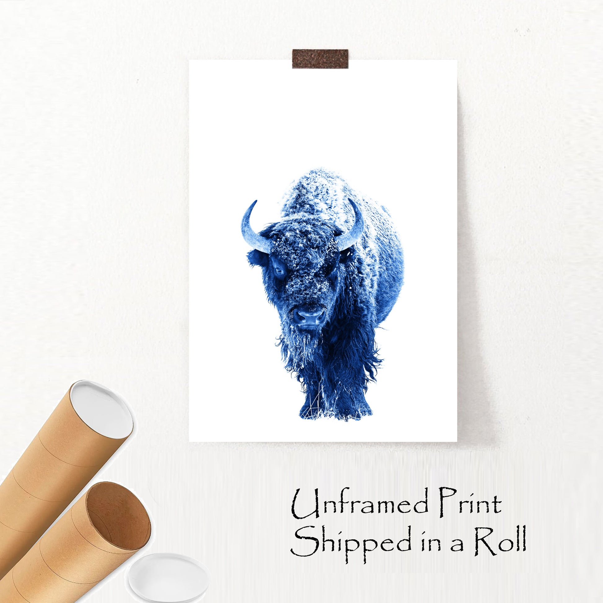 Blue bison unframed wall art.