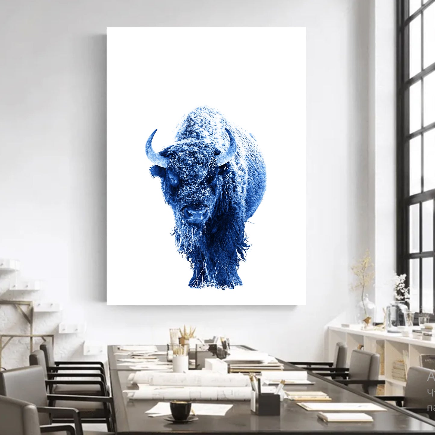 Blue bison in winter canvas art.