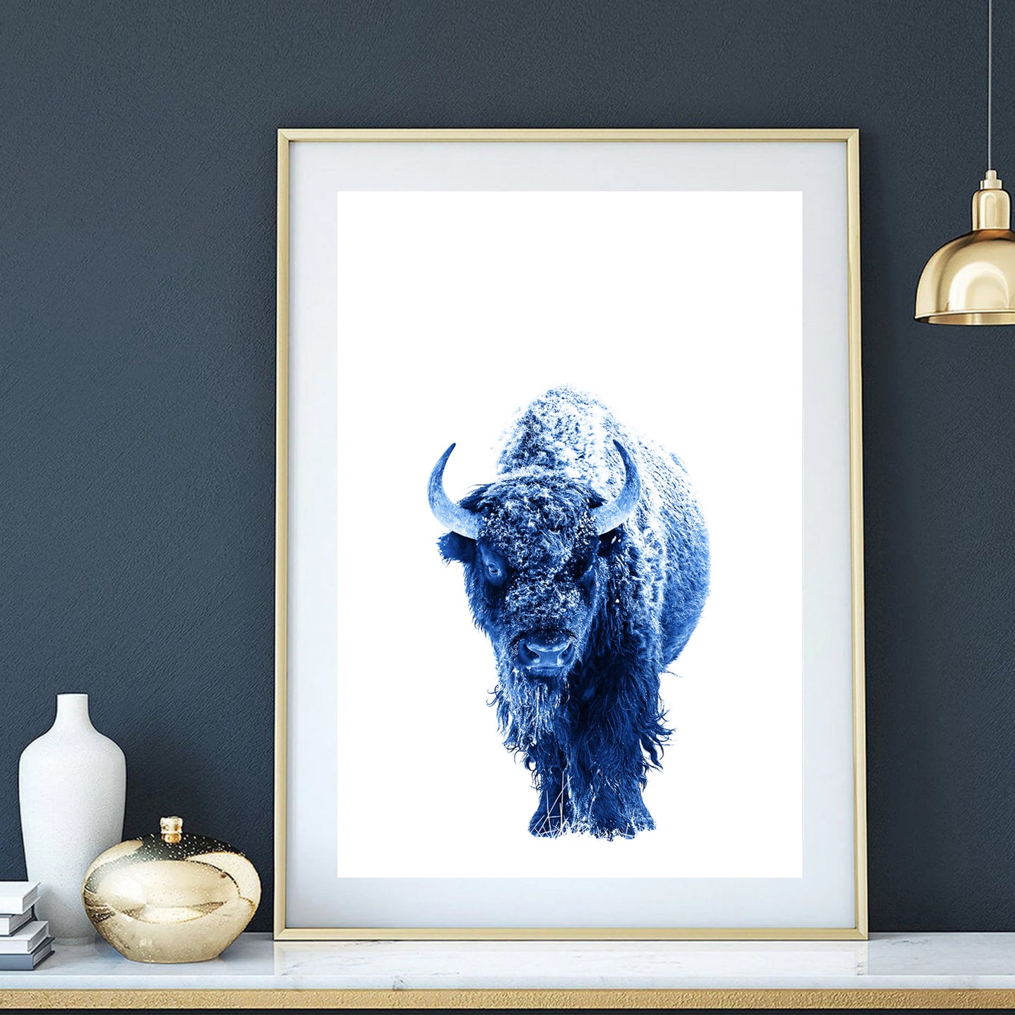 Blue bison in snow poster.