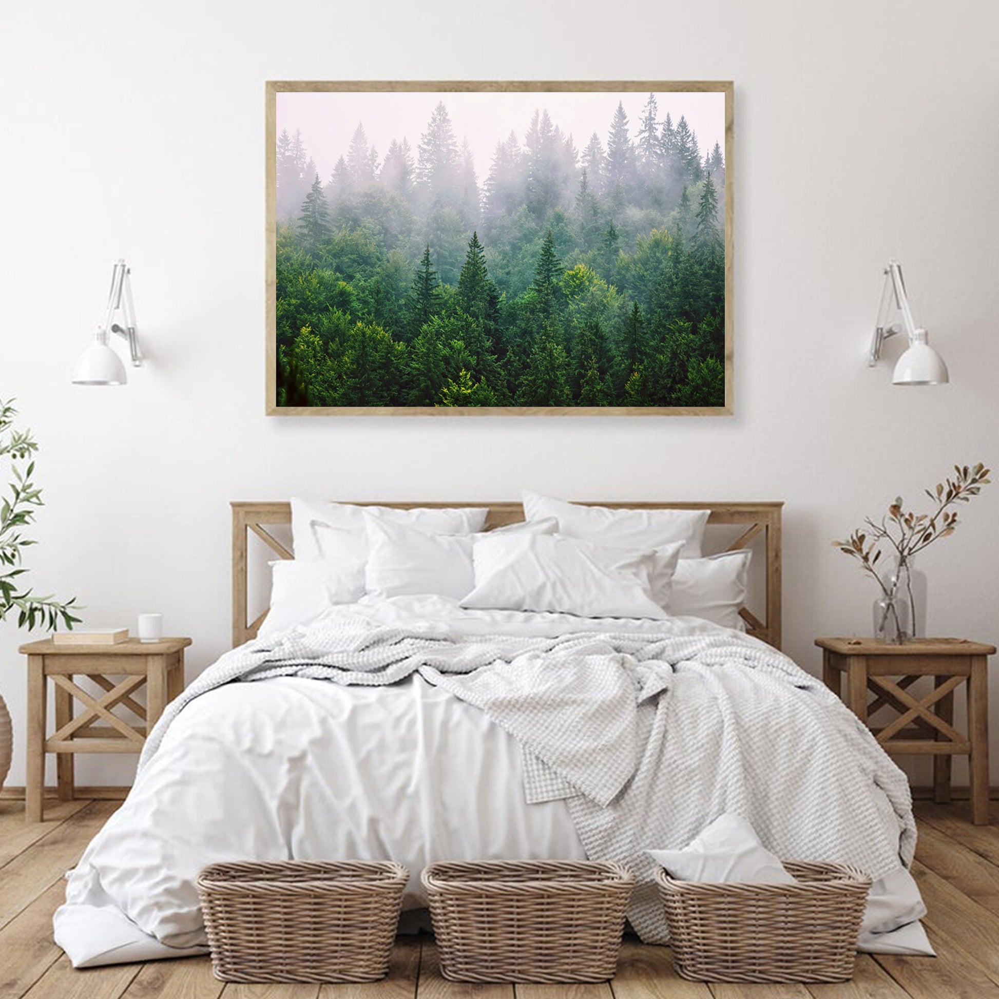 Forest photo in bedroom.