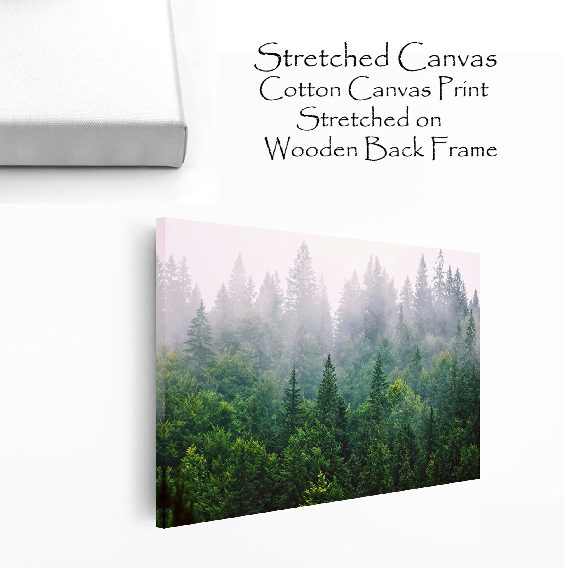 Misty forest stretched canvas