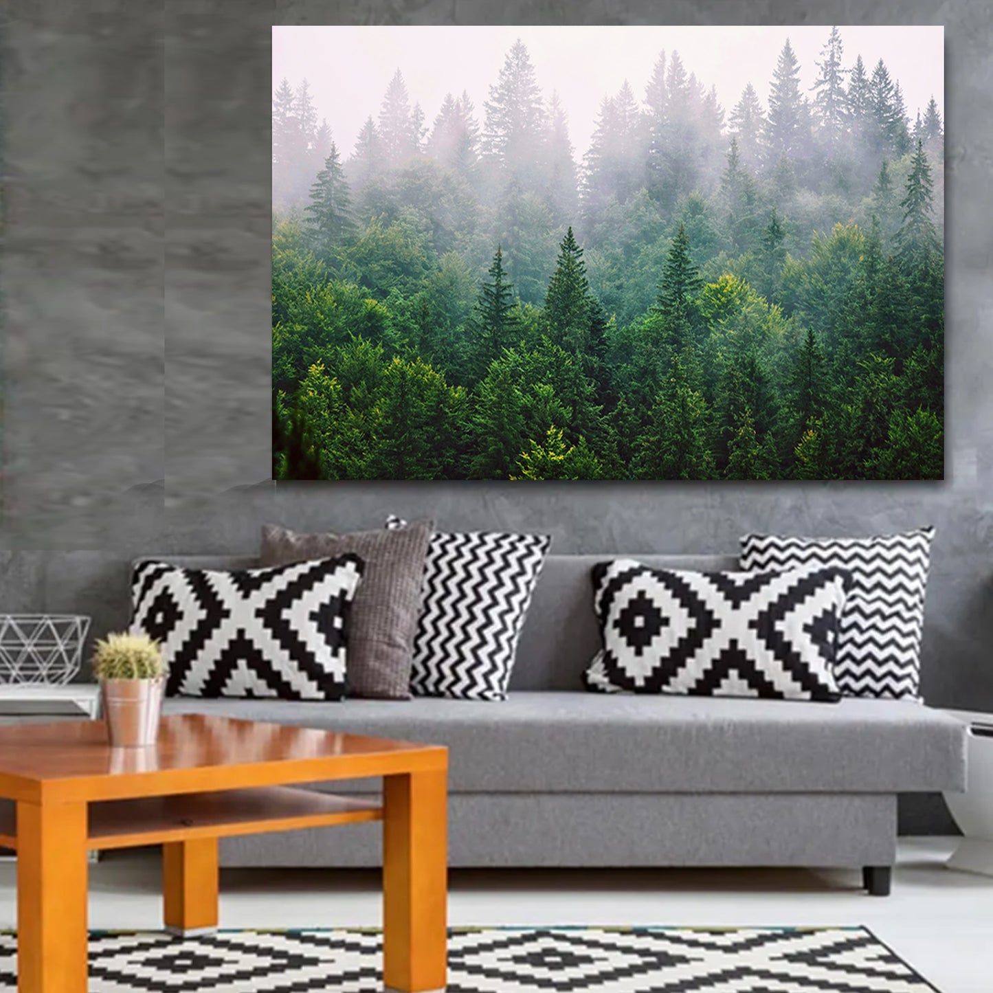 Misty Forest Landscape Framed Print | Foggy Pine Forest Large Canvas Art