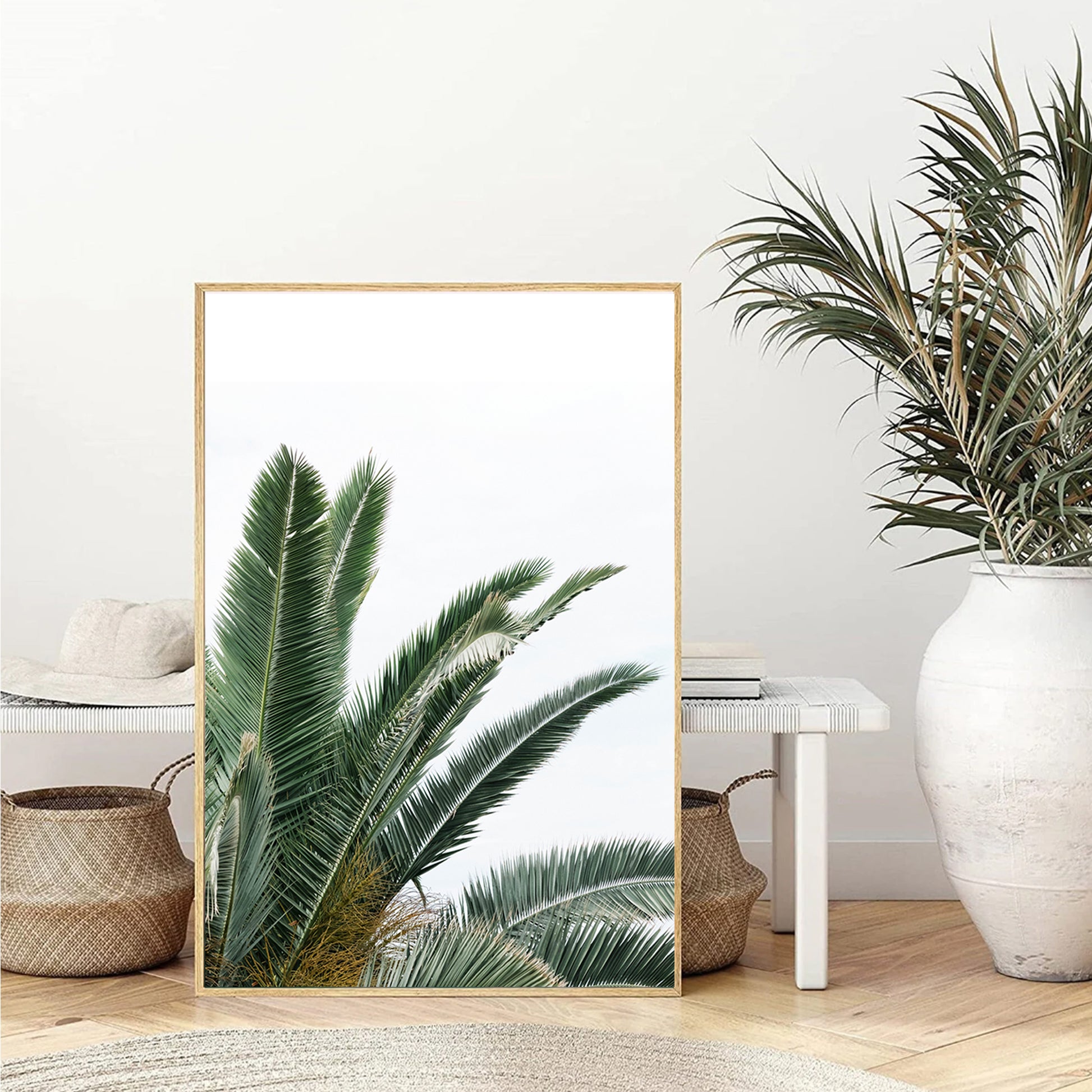 Tropical plant leaves wall art.
