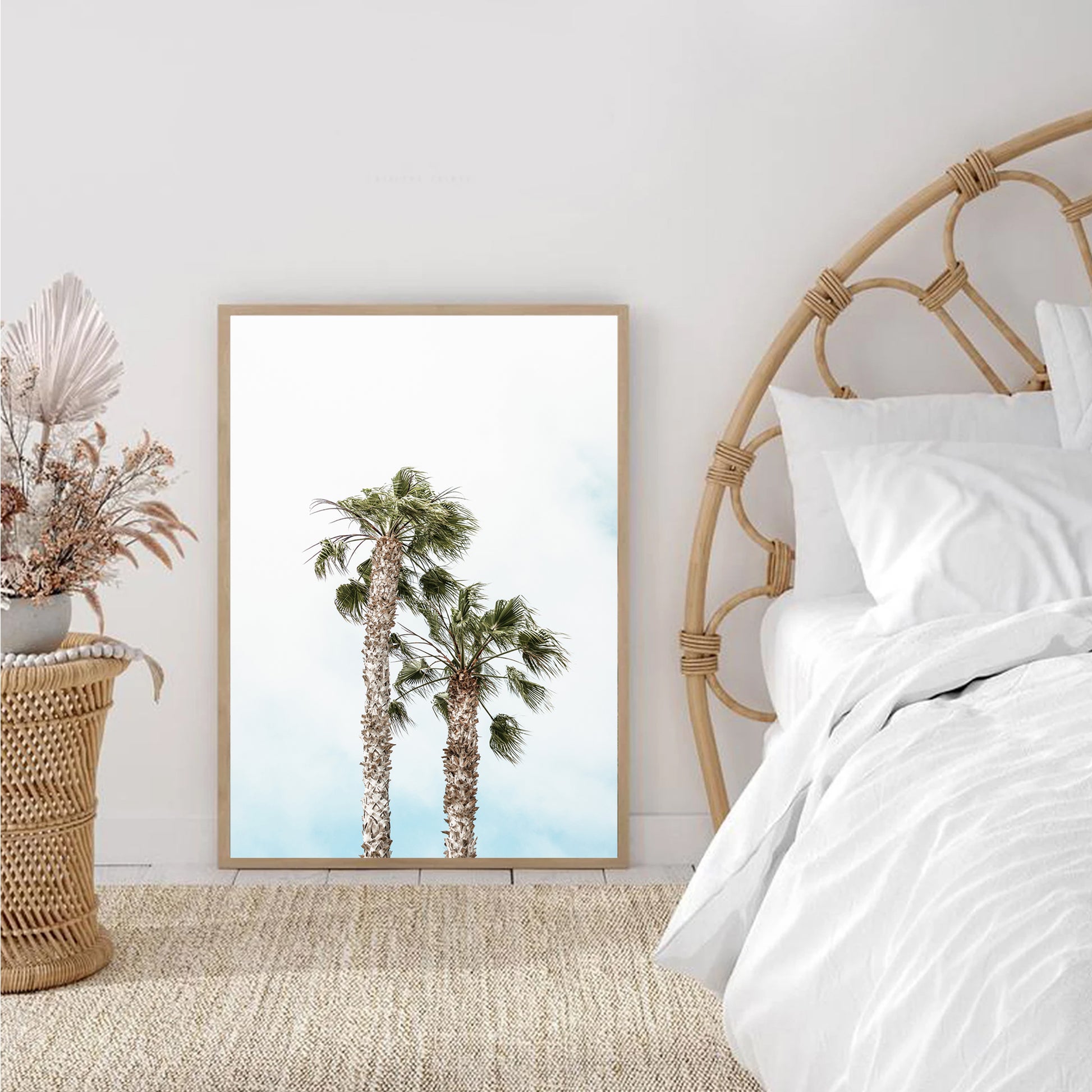 Palm tree poster in bedrom.