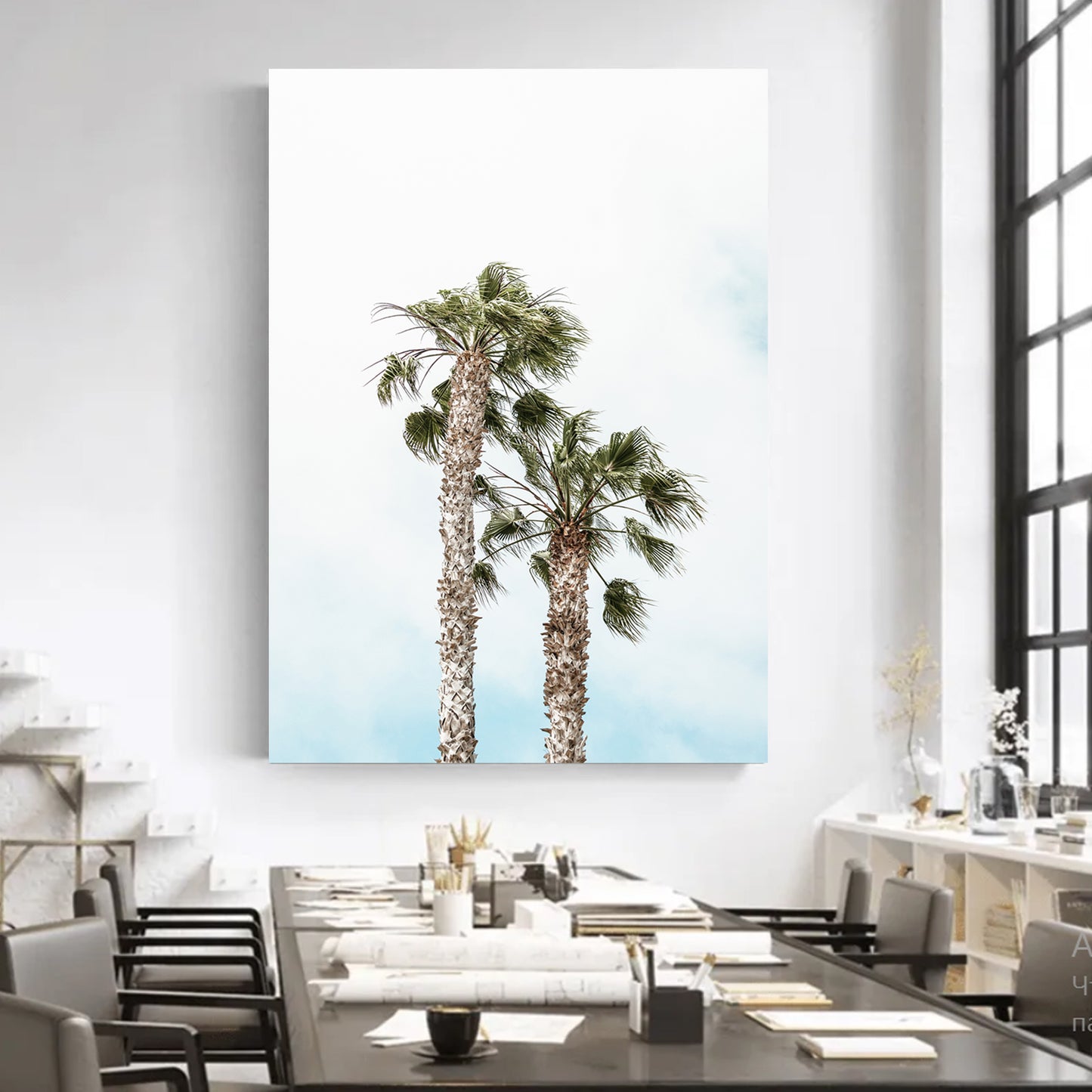 Large canvas print with two palm trees.