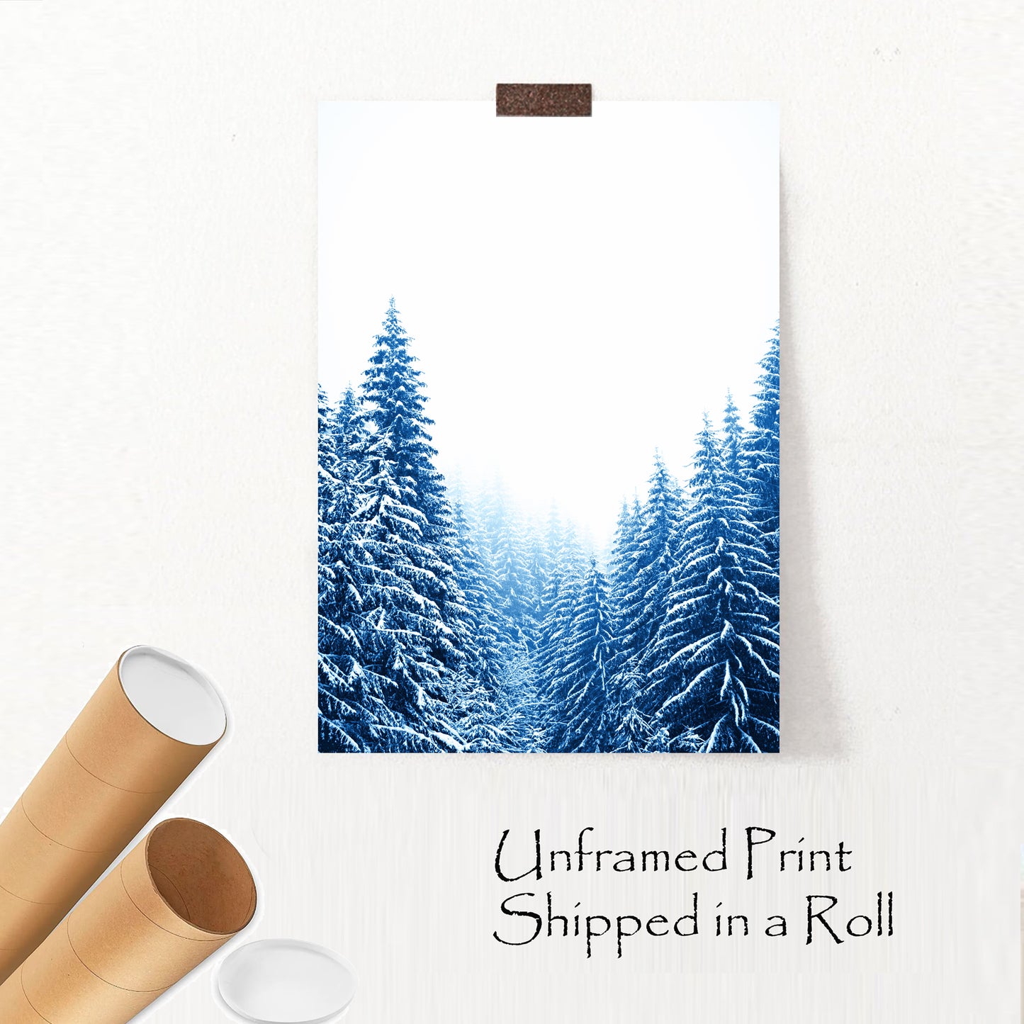 Blue Pine Tree Forest with Snow Large Print or Canvas | Christmas Forest Wall Art