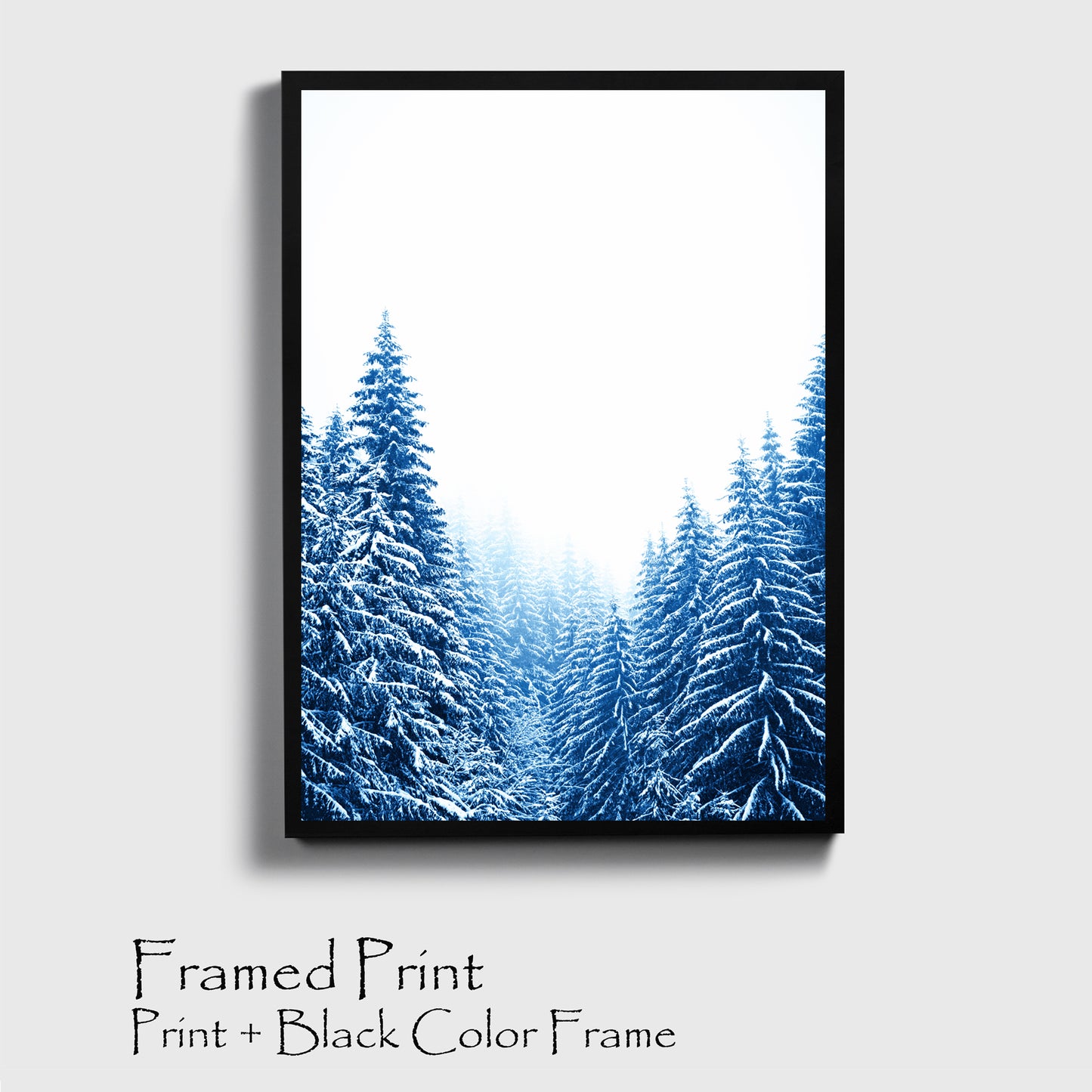 Blue Pine Tree Forest with Snow Large Print or Canvas | Christmas Forest Wall Art