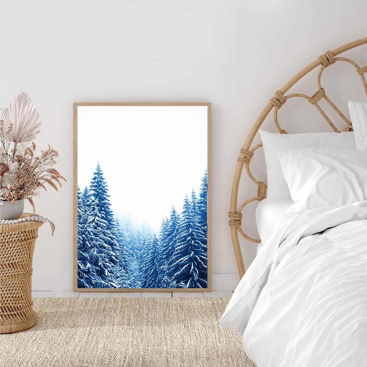 Blue Pine Tree Forest with Snow Large Print or Canvas | Christmas Forest Wall Art